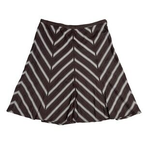 Ann Taylor Skirt Brown White Stripe A Line Midi Size 10 Cotton Blend
